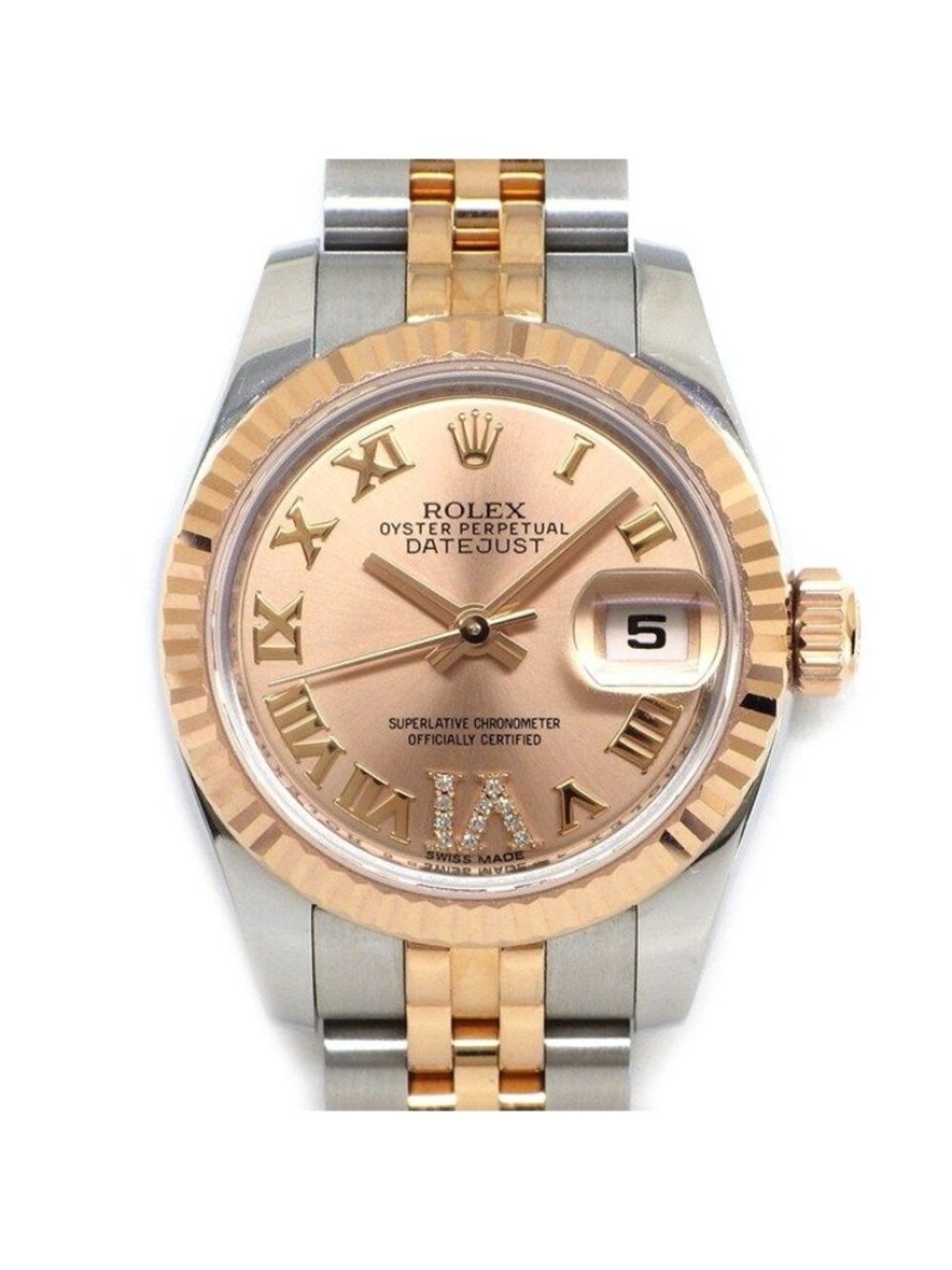 Rolex Watch Datejust Roulett Sunray Pink Dial VI Diamond Roman Index Date 18K